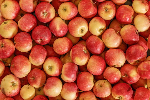 Lots of red apples. Natural condition. Top view.